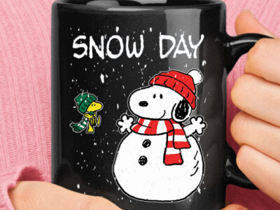 Snow Day Woodstock And Snowman Snoopy Mug