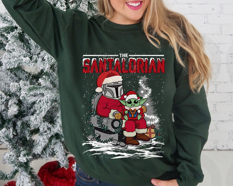The Santalorian And Baby Yoda Open Christmas Gift Shirt