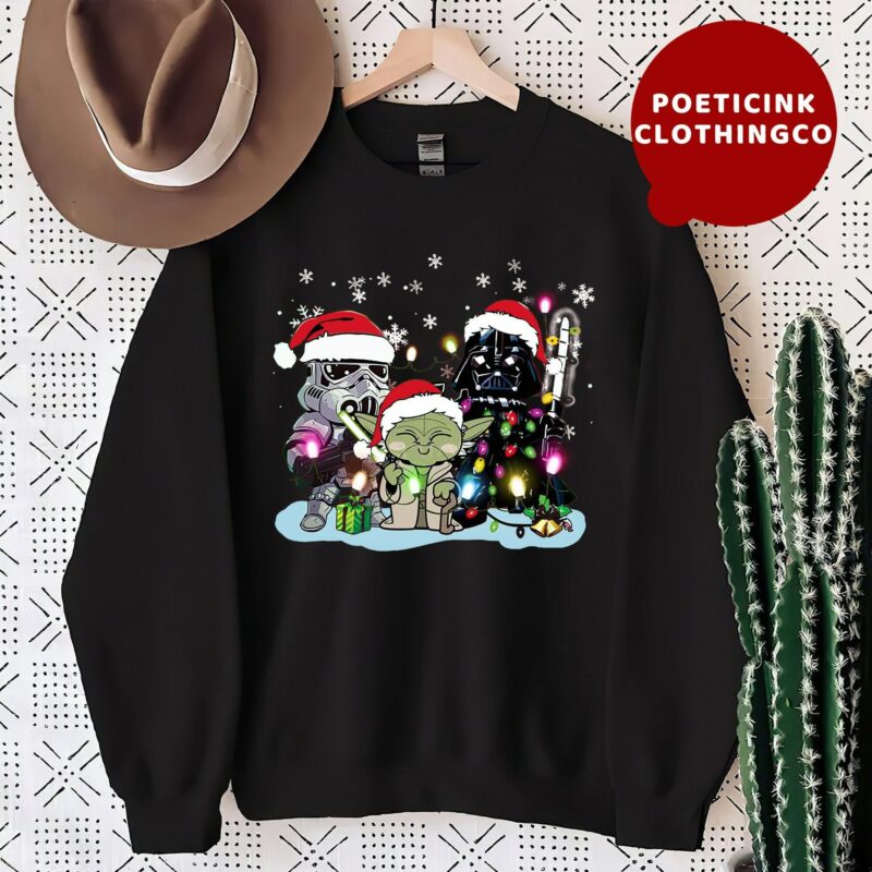 Yoda StormTrooper and Darth Vader Christmas Neon Shirt