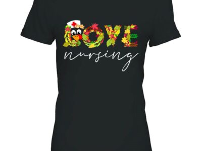Womens Love Nursing Thanksgiving Scrubs Tops Fall Turkey Nurse