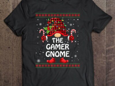 Gamer Gnome Buffalo Plaid Matching Family Christmas Pajama Shirt