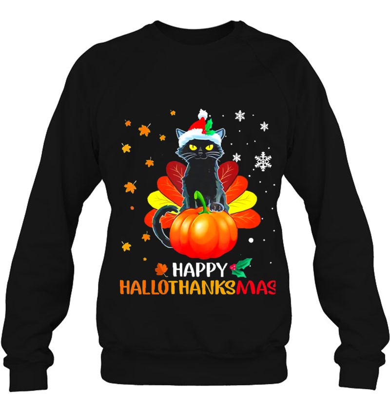 Black Cat Halloween And Merry Christmas Happy Hallothanksmas Classic Black Cat Halloween And Merry Christmas Happy Hallothanksmas Classic