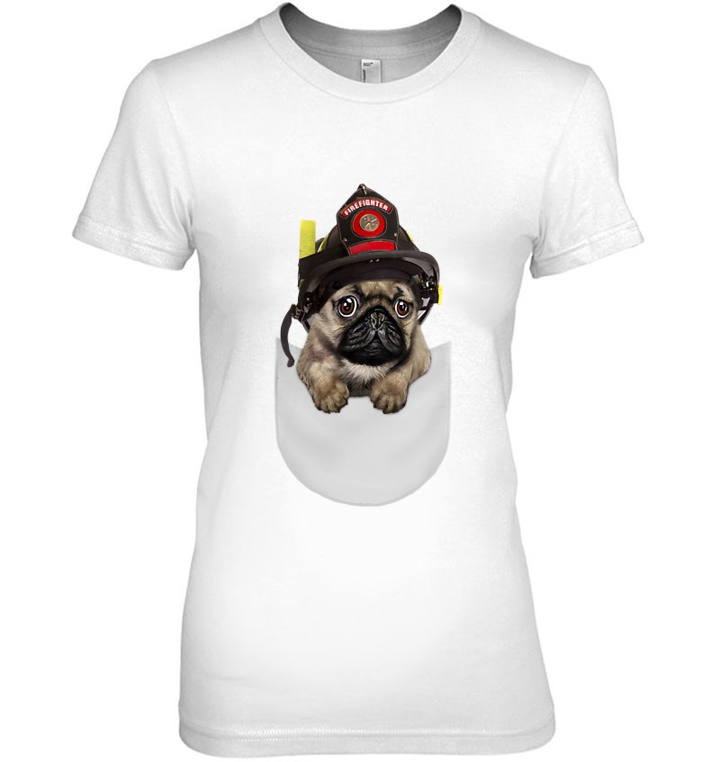 Brave Pug In Firefighter Helmet Cute Pocket Dog