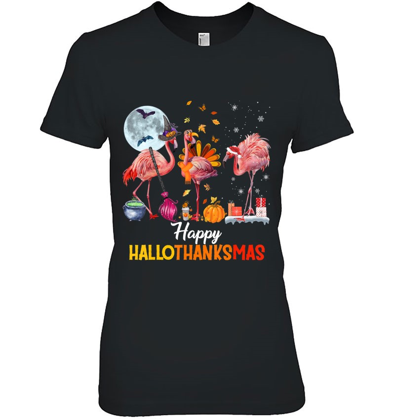 Flamingo Halloween And Merry Christmas Happy Hallothanksmas