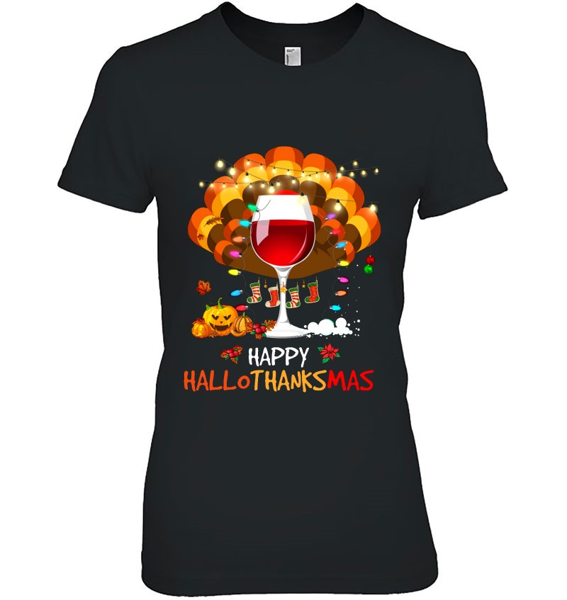 Happy Hallothanksmas Wine Glass Turkey