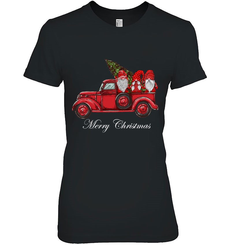 Merry Christmas Vintage Red Truck Gnomes With Christmas Tree