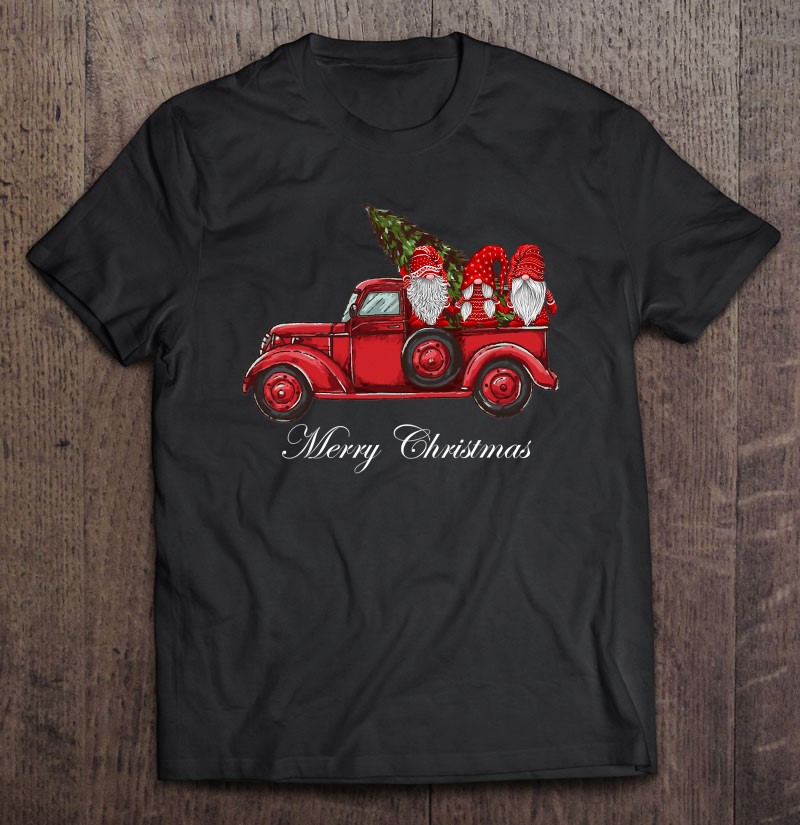 Merry Christmas Vintage Red Truck Gnomes With Christmas Tree