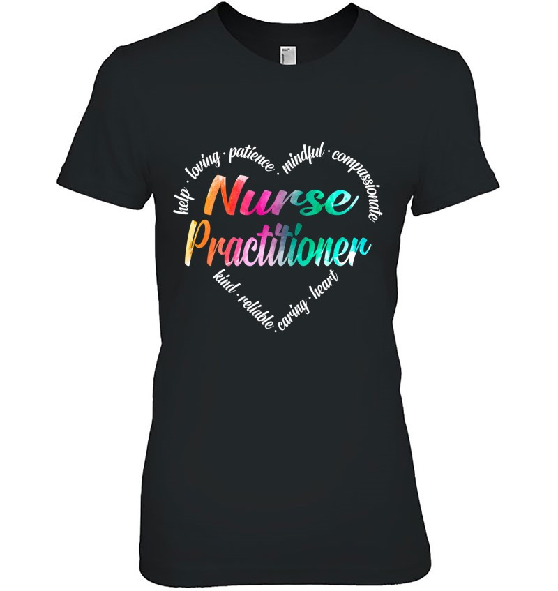 Nurse Practitioner Heart Word Cloud Watercolor Rainbow