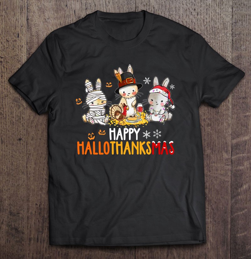 Rabbit Halloween And Merry Christmas Happy Hallothanksmas