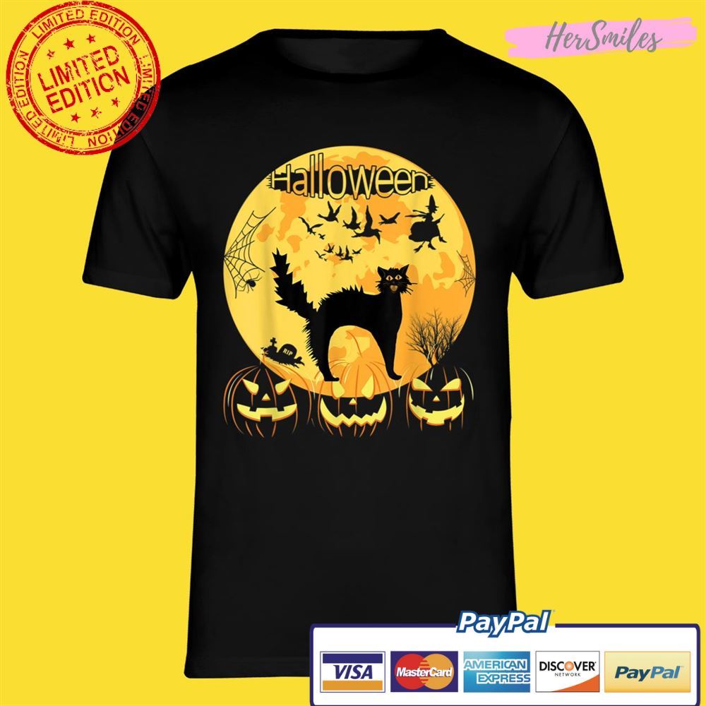 Black Scary Cat with Lighted Eyes Halloween Unisex T-Shirt Black Scary Cat with Lighted Eyes Halloween Unisex T-Shirt