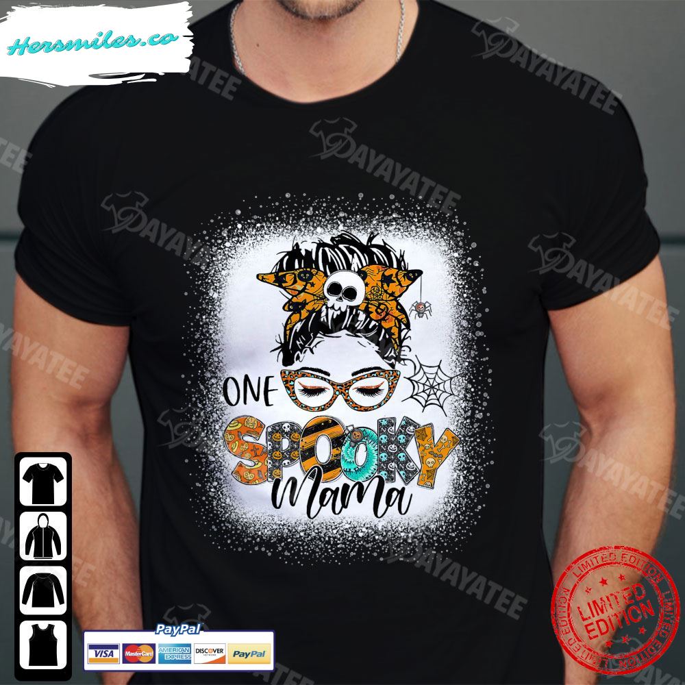Bleached Spooky Mama Shirt Halloween Messy Bun Mom T-Shirt