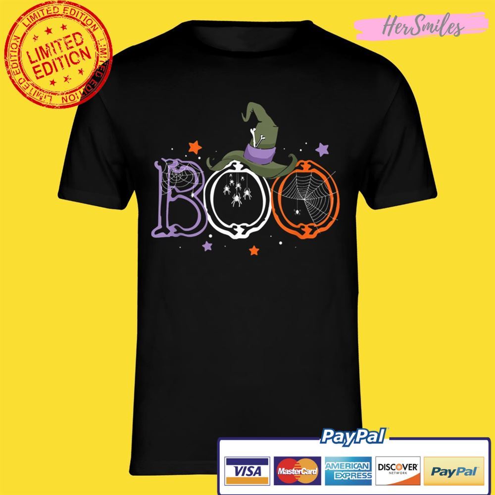 Boo Halloween With Spiders And Witch Hat Funny Halloween Gag Unisex T-Shirt Boo Halloween With Spiders And Witch Hat Funny Halloween Gag Unisex T-Shirt
