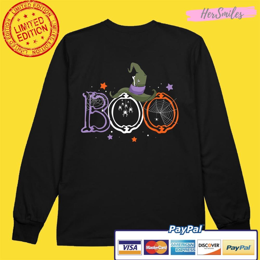 Boo Halloween With Spiders And Witch Hat Funny Halloween Gag Unisex T-Shirt