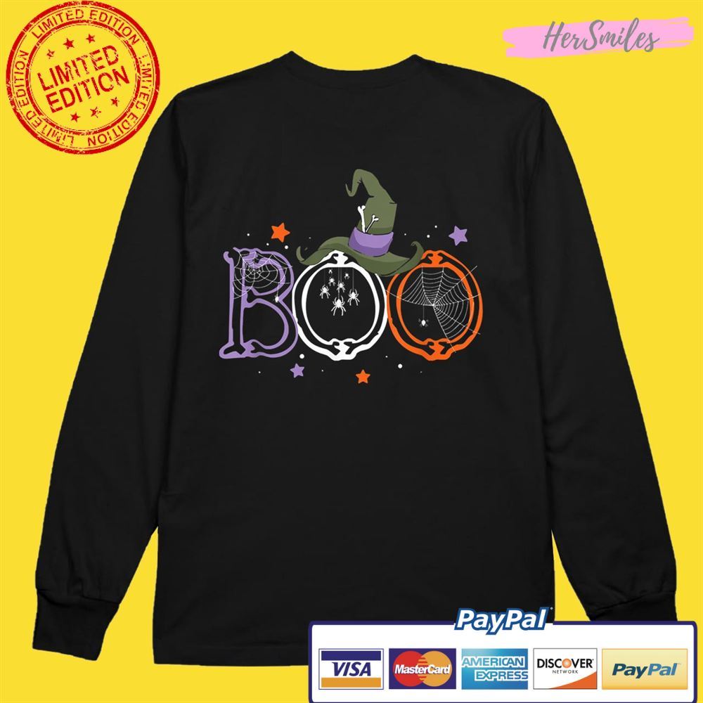 Boo Halloween With Spiders And Witch Hat Funny Halloween Gag Unisex T-Shirt Boo Halloween With Spiders And Witch Hat Funny Halloween Gag Unisex T-Shirt