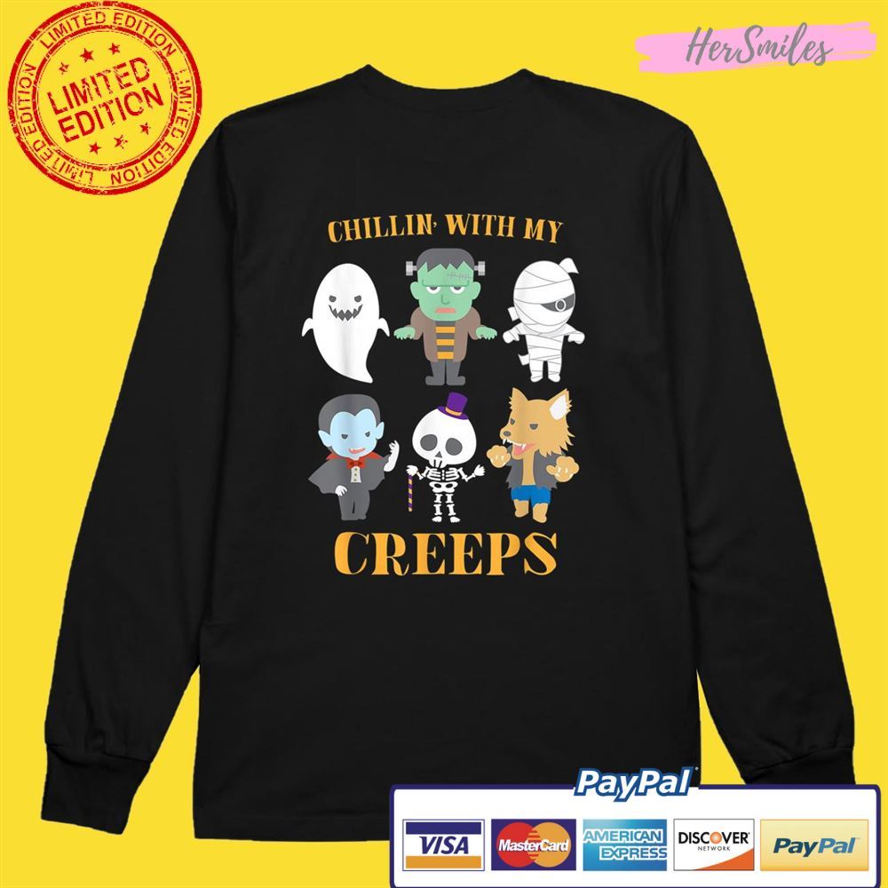 Chillin With My Creeps Funny Halloween Unisex T-Shirt Skeleton Ghost Chillin With My Creeps Funny Halloween Unisex T-Shirt Skeleton Ghost