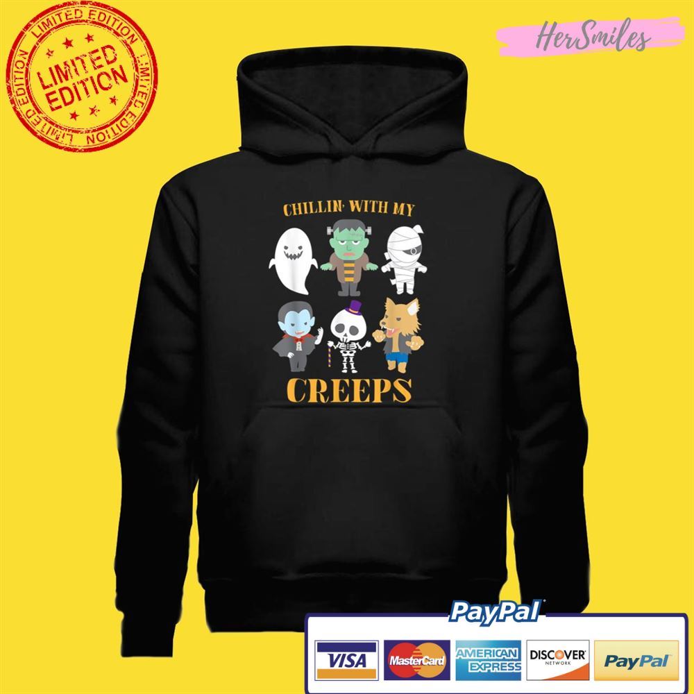Chillin With My Creeps Funny Halloween Unisex T-Shirt Skeleton Ghost Chillin With My Creeps Funny Halloween Unisex T-Shirt Skeleton Ghost