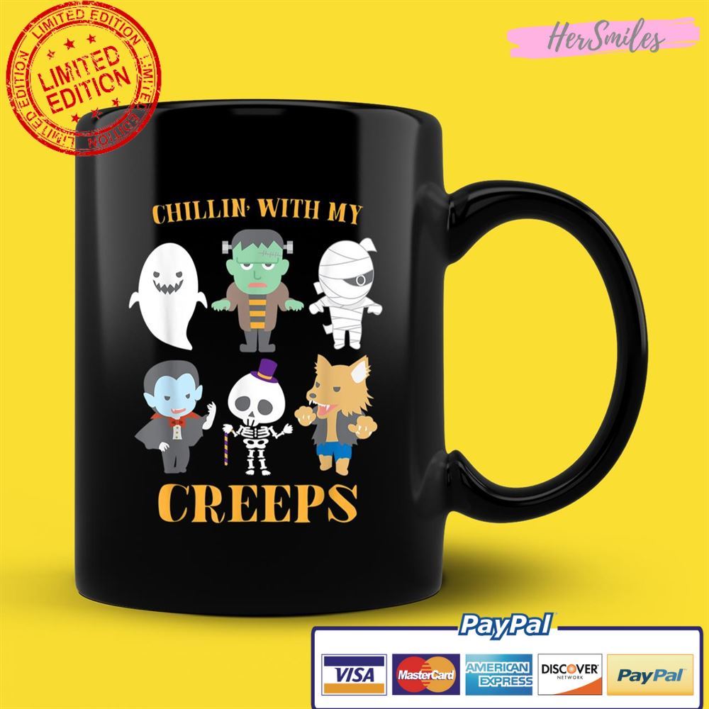 Chillin With My Creeps Funny Halloween Unisex T-Shirt Skeleton Ghost