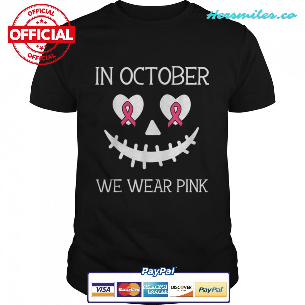 Creepy Pumpkin In October We Wear Pink Cancer Halloween Kids T-Shirt Creepy Pumpkin In October We Wear Pink Cancer Halloween Kids T-Shirt