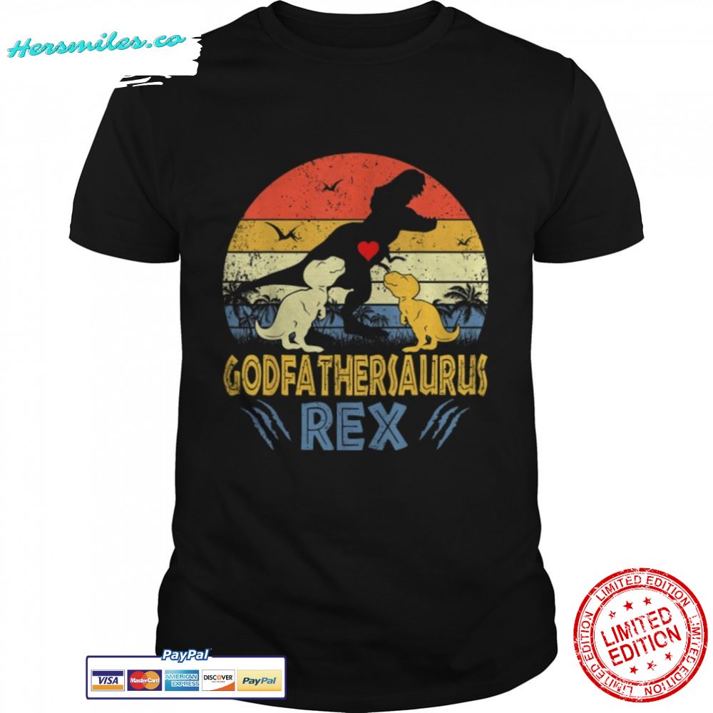 Godfather Saurus T Rex Dinosaur Godfather 2 kids Family T-Shirt
