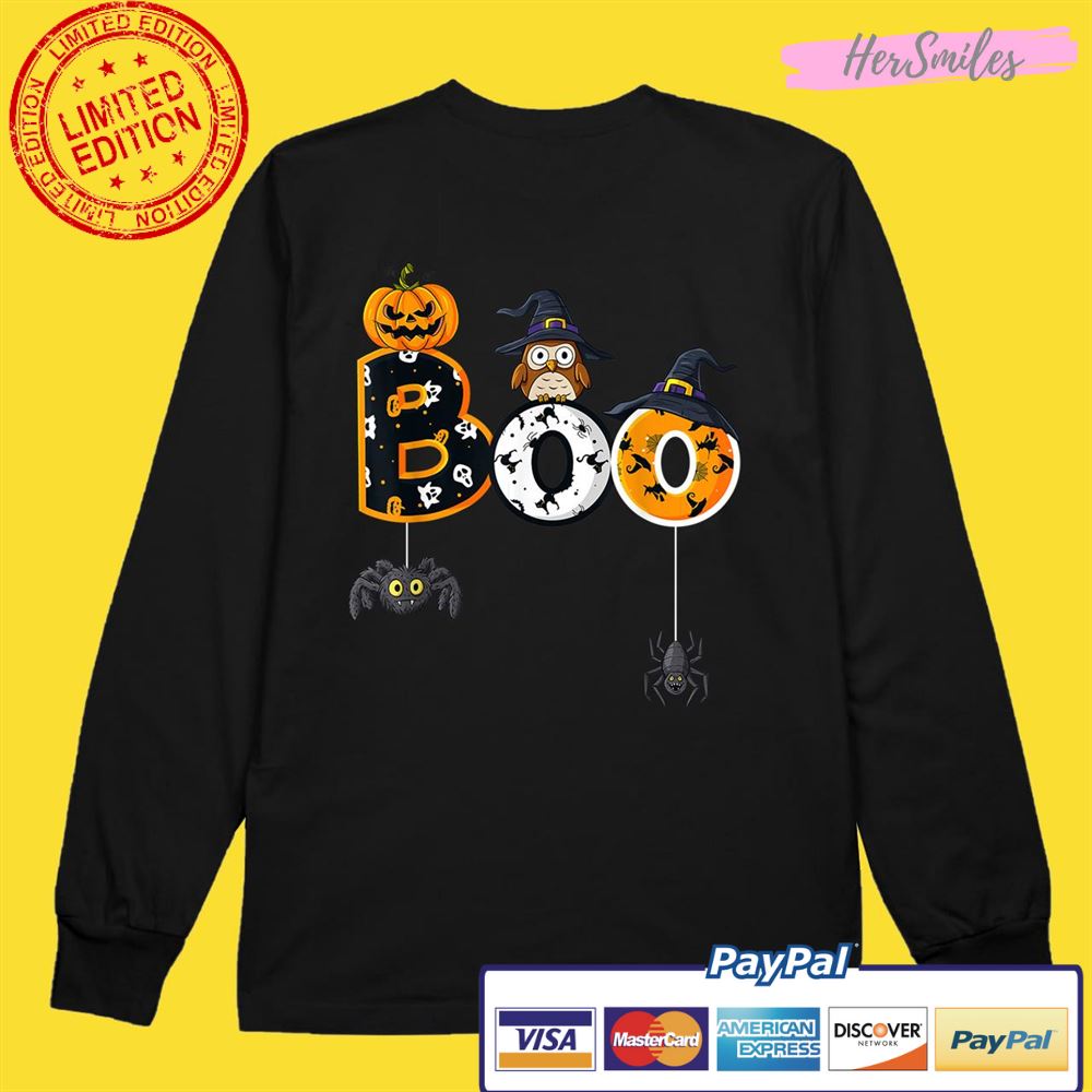 Halloween Boo Owl With Witch Hat Spiders Boys Girls Kids Shirt