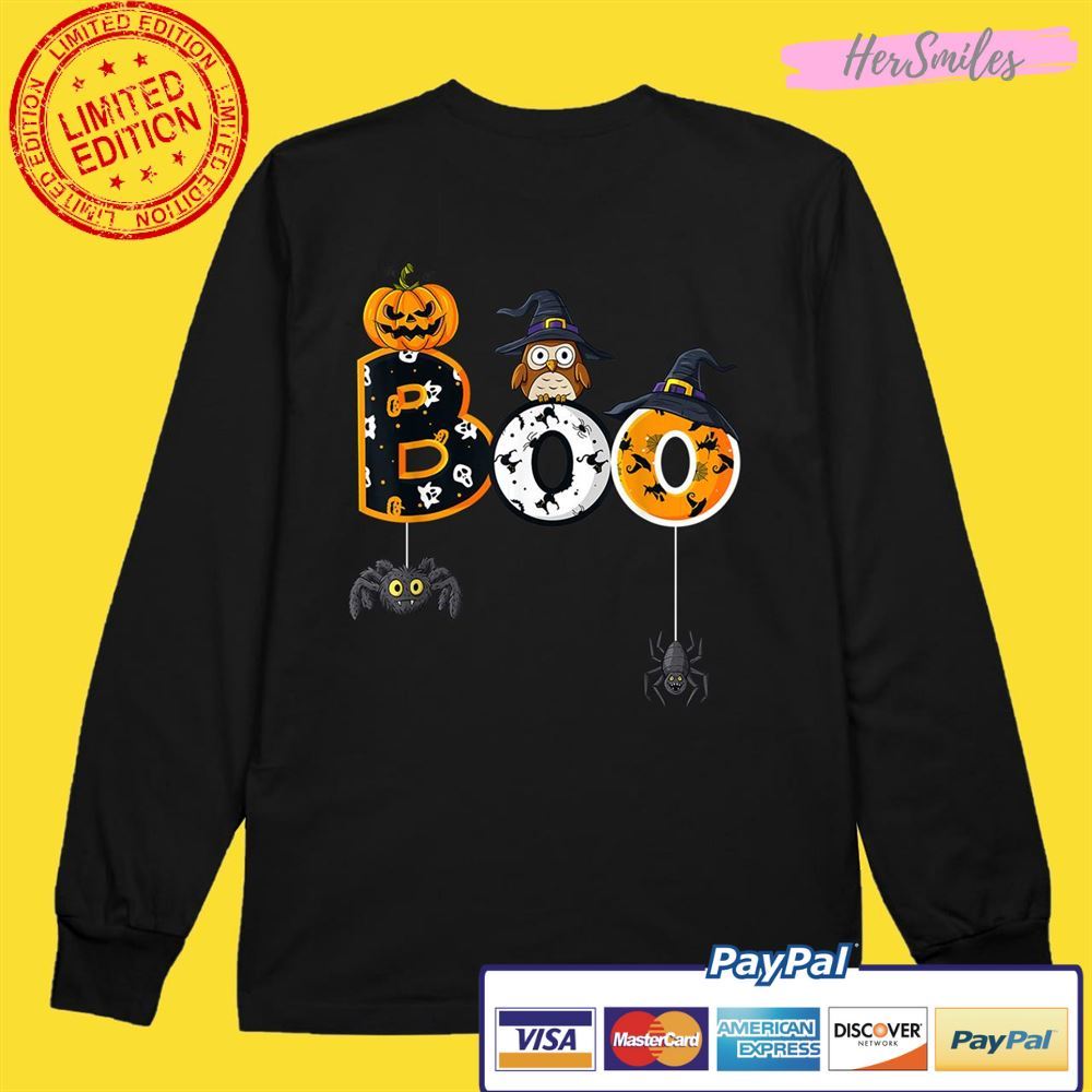 Halloween Boo Owl With Witch Hat Spiders Boys Girls Kids Unisex T-Shirt Halloween Boo Owl With Witch Hat Spiders Boys Girls Kids Unisex T-Shirt