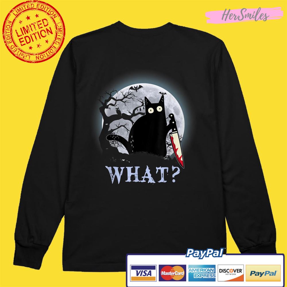 Murderous Black Cat With Knife Halloween Costume Shirt