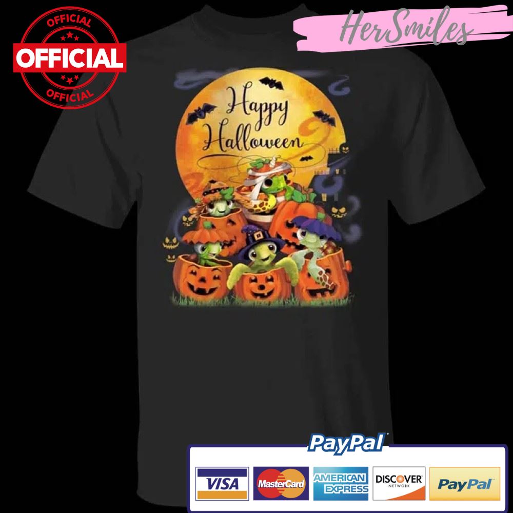 Sea Turtles With Pumpkin Blood Moon T-Shirt Funny Halloween