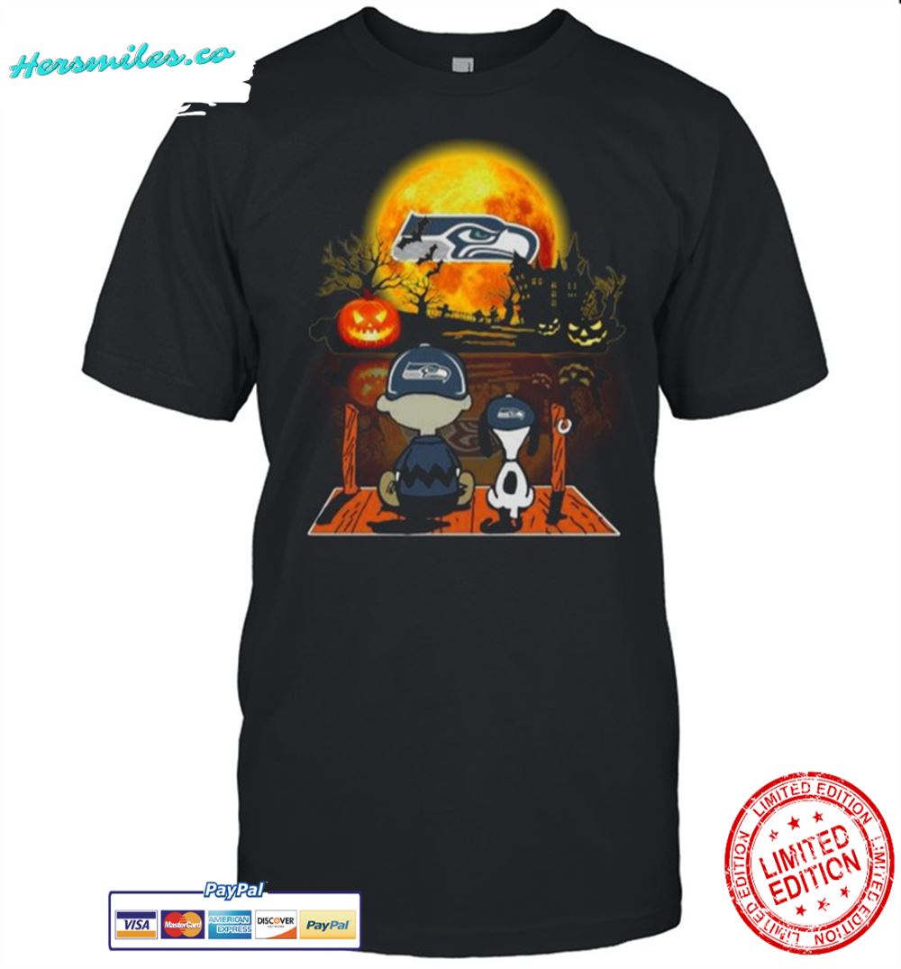 Snoopy and Charlie Brown Pumpkin Seattle Seahawks Halloween Moon shirt