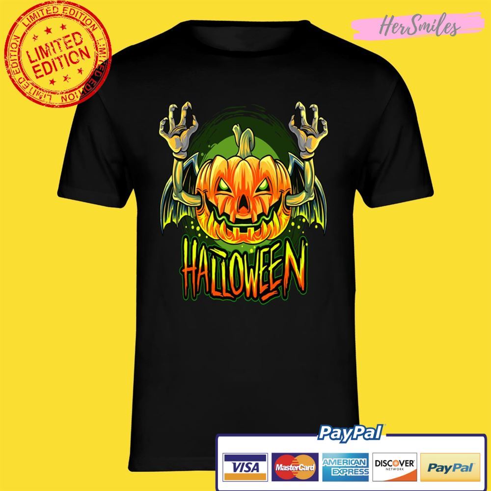 Vampire Bat With Halloween Pumpkin Head Karikatur Unisex T-Shirt Vampire Bat With Halloween Pumpkin Head Karikatur Unisex T-Shirt