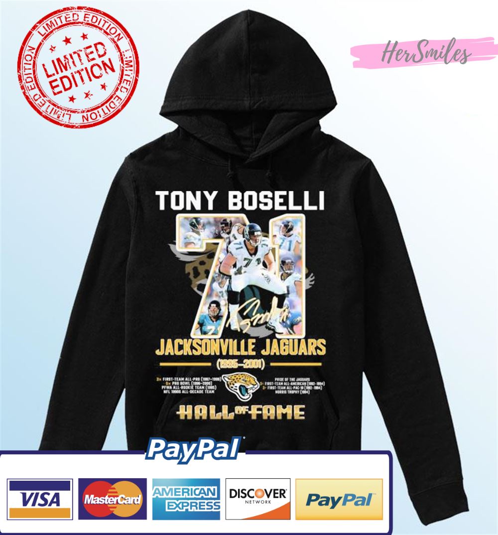 Tony Boselli Jacksonville Jaguars 1995-2001 Hall Of Fame Signatures T-Shirt