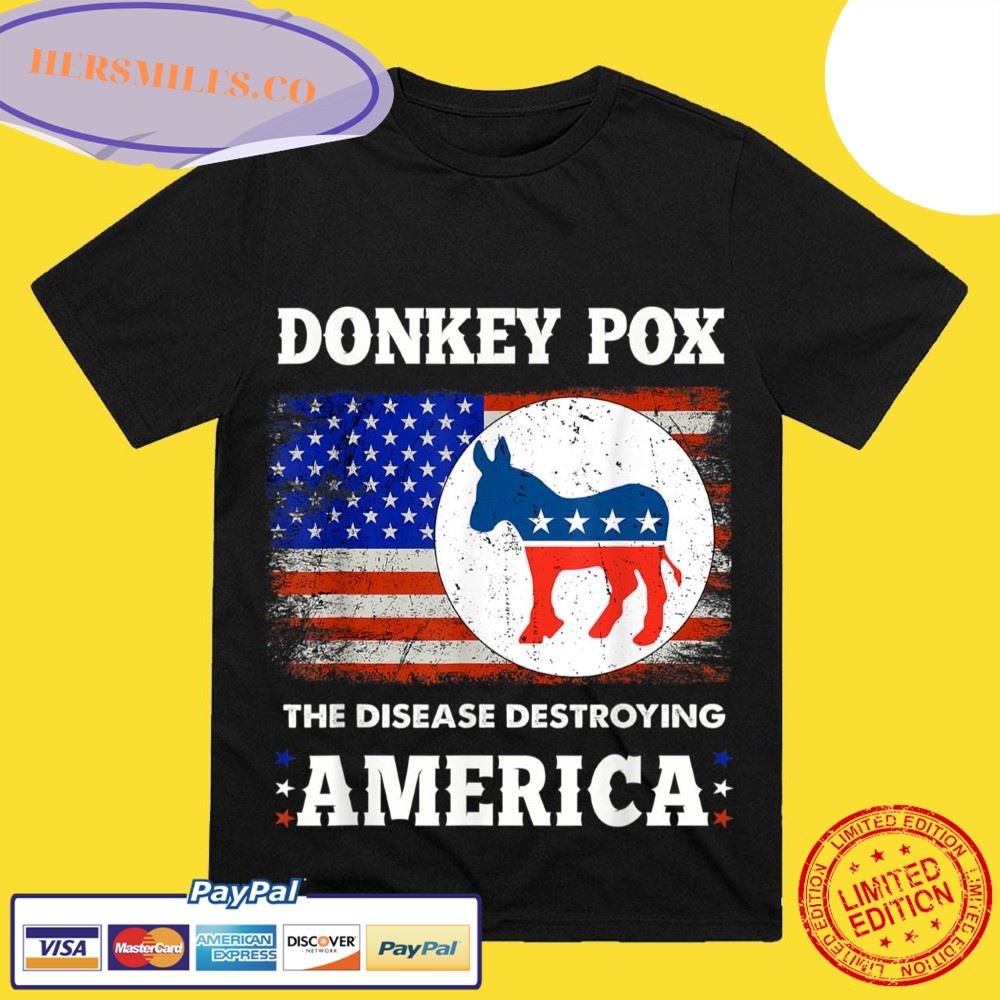 Donkey Pox The Disease Destroying America USA Flag Donkeypox T-Shirt