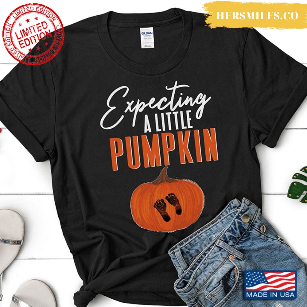 Expecting A Little Pumpkin Baby Feet Pregnancy Announcement for Halloween Shirt