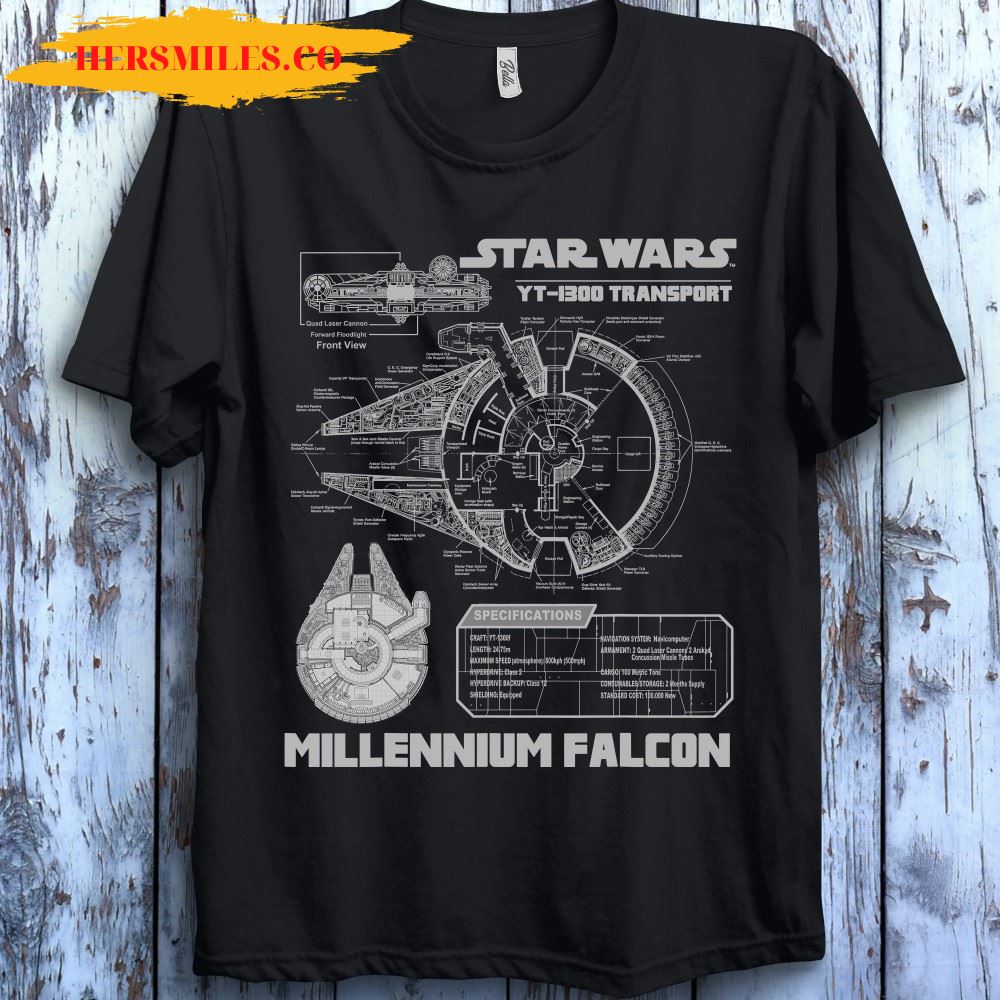 Star Wars Millennium Falcon Grey Schematics Graphic T-shirt