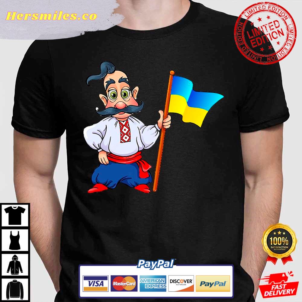 Ukrainian Cossack And Flag Of Ukraine Support Ukraine T-Shirt