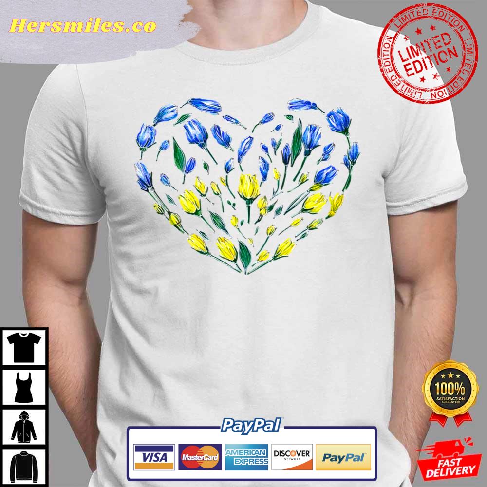 Ukrainian Flowers Heart Support Ukraine T-Shirt Ukrainian Flowers Heart Support Ukraine T-Shirt