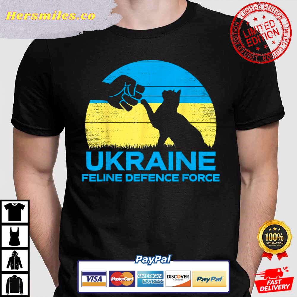 Vintage Ukraine Feline Defense Force Support Ukraine T-Shirt