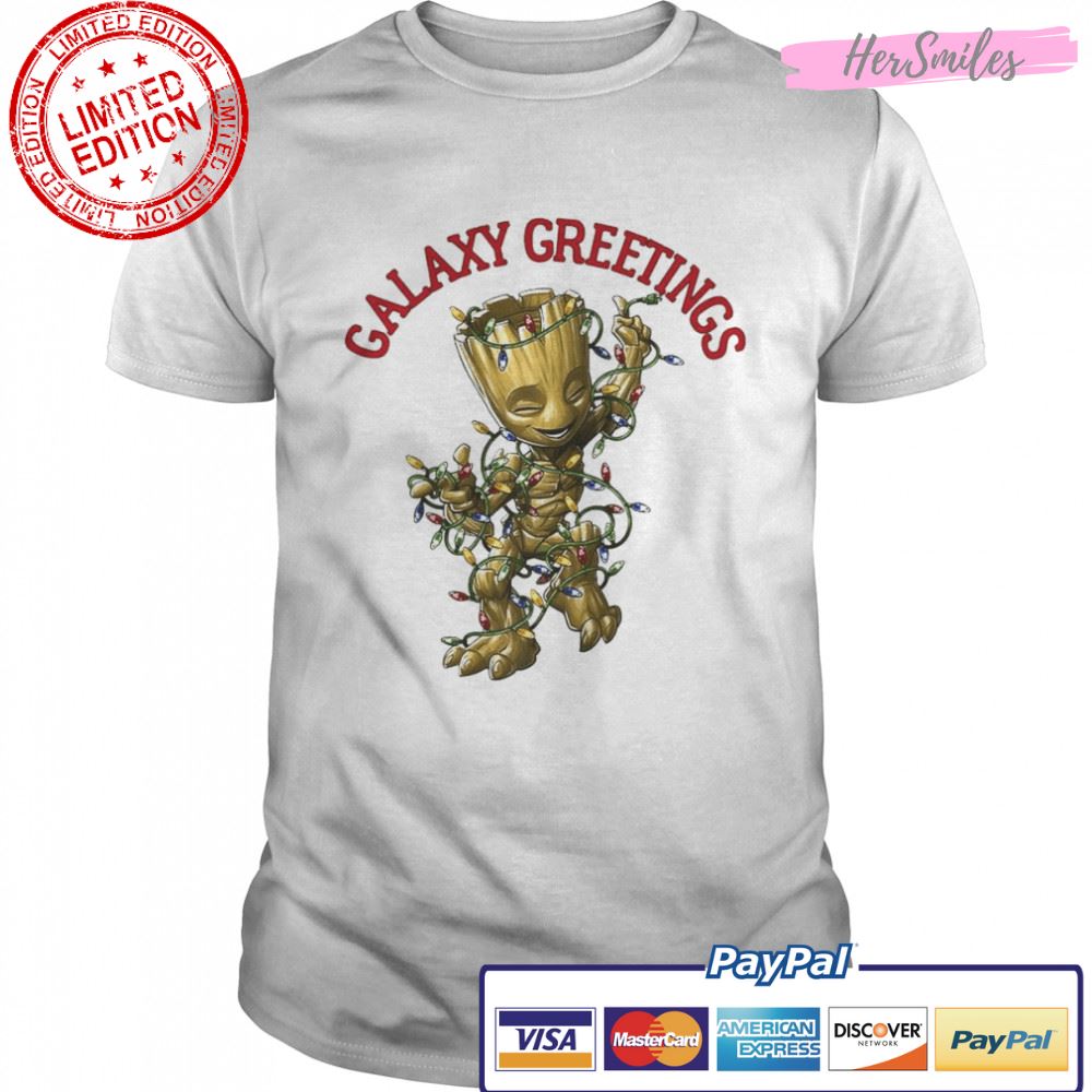 Baby Groot Galaxy Greetings Christmas Light Shirt