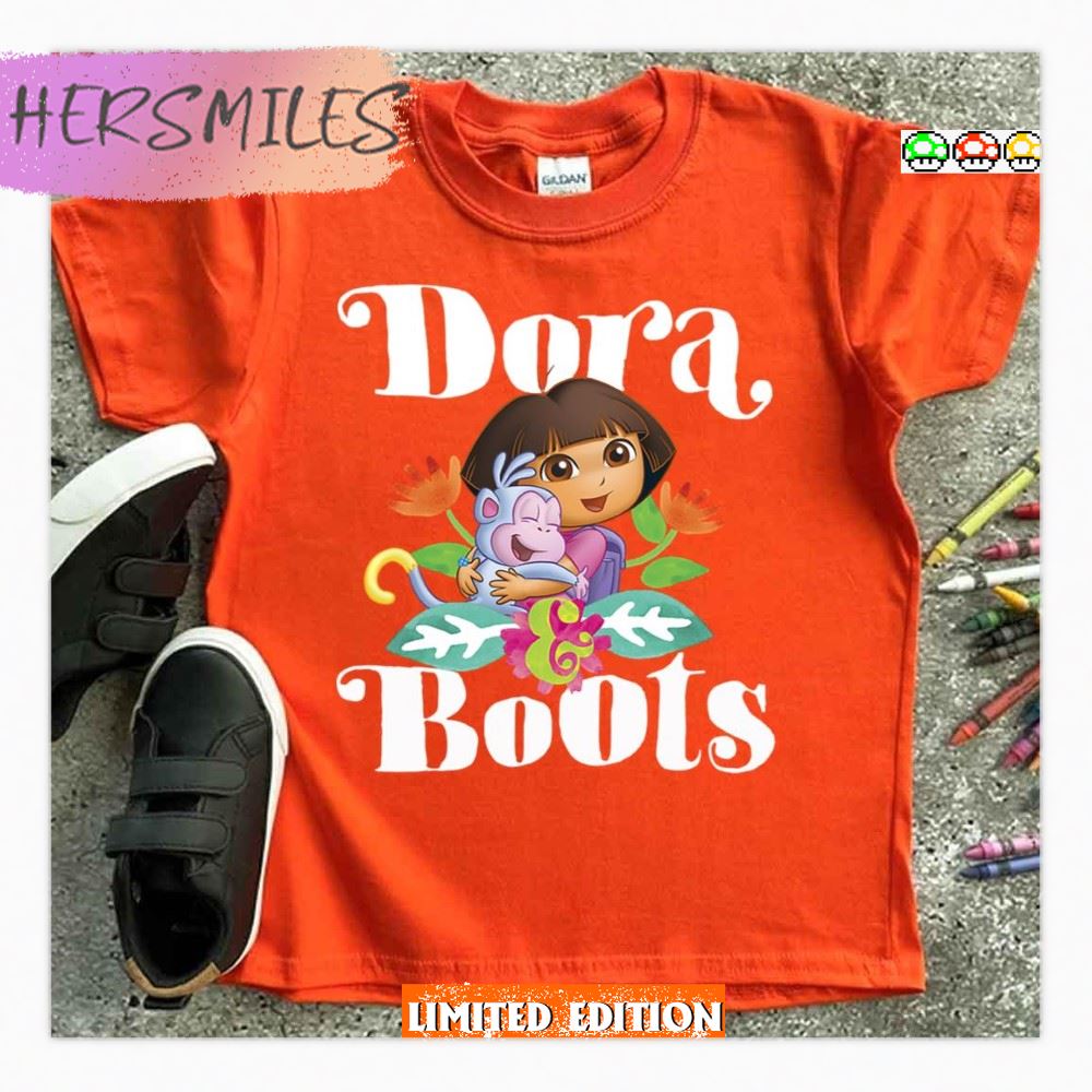 Dora The Explorer Dora And Boots Hugging Portrait TShirt Hersmiles