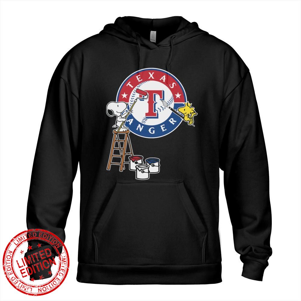 Texas Rangers Snoopy And Woodstock Painting Logo Shirt - Hersmiles